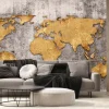 Fototapeta: Mapa świata na szarej betonowej ścianie