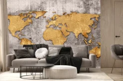 Fototapeta: Mapa świata na szarej betonowej ścianie