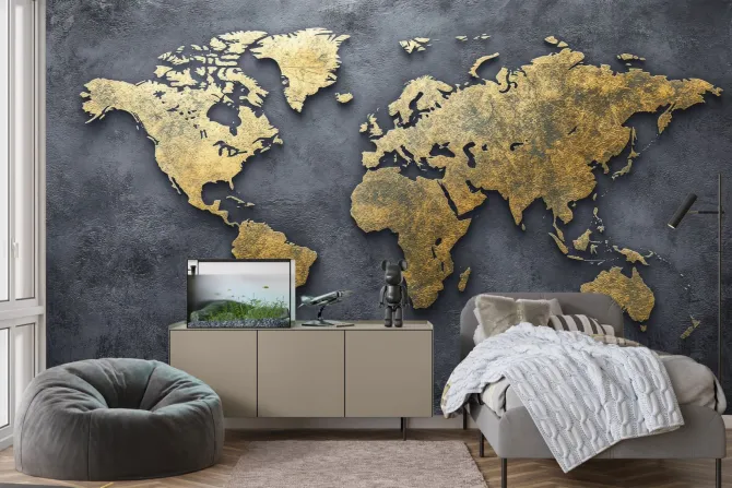 Fototapeta: Mapa świata na surowym betonowym tle nowoczesny styl