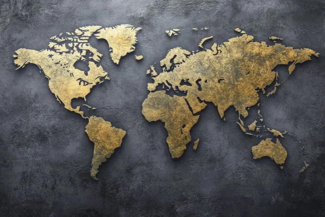 Fototapeta: Mapa świata na surowym betonowym tle nowoczesny styl