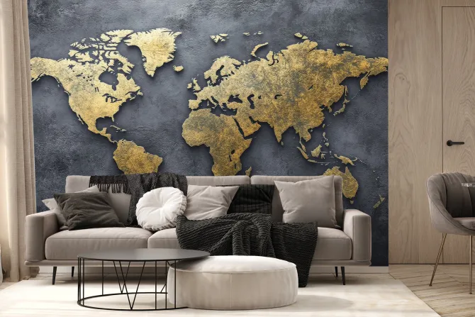 Fototapeta: Mapa świata na surowym betonowym tle nowoczesny styl
