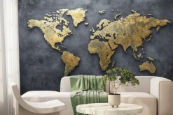 Fototapeta: Mapa świata na surowym betonowym tle nowoczesny styl