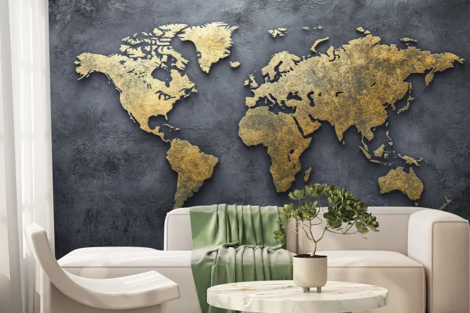 Fototapeta: Mapa świata na surowym betonowym tle nowoczesny styl