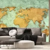 Fototapeta: Mapa świata na zielonej betonowej ścianie