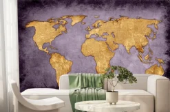 Fototapeta: Mapa świata na ciemnym fioletowym betonowym tle