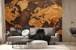 Fototapeta: Mapa świata w brązie i matowym złocie