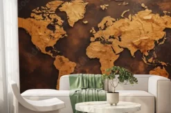 Fototapeta: Mapa świata w brązie i matowym złocie