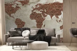 Fototapeta: Mapa świata z brązowej cegły na murze