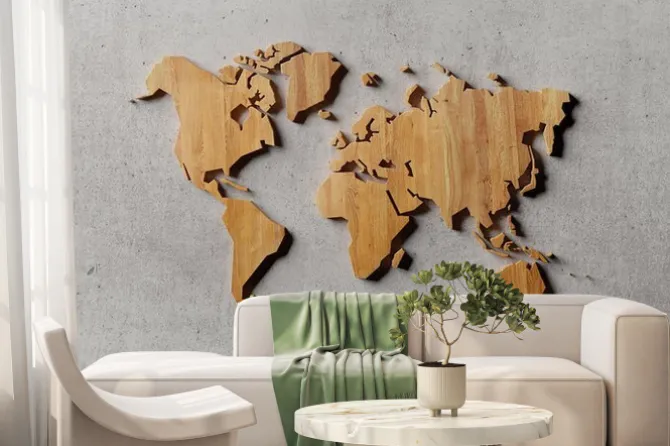 Fototapeta: Mapa świata z drewna w stylu industrialnym