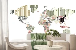 Fototapeta: Mapa świata z kontynentami zrobionymi z napisów