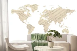 Fototapeta: Mapa świata z muzycznymi nutami