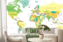 Fototapeta: Mapa świata z nazwami państw w pastelowych kolorach