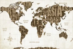 Fototapeta: Mapa świata z napisami i kompasem