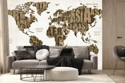 Fototapeta: Mapa świata z napisami i kompasem