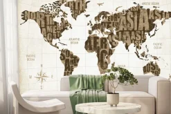 Fototapeta: Mapa świata z napisami i kompasem