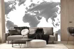 Fototapeta: Mapa świata z scribble effect w kolorze szarym