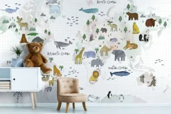 Fototapeta: Mapa świata ze zwierzętami dla dzieci