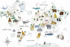 Fototapeta: Mapa świata ze zwierzętami dla dzieci