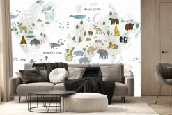 Fototapeta: Mapa świata ze zwierzętami dla dzieci