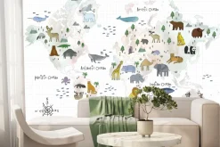 Fototapeta: Mapa świata ze zwierzętami dla dzieci