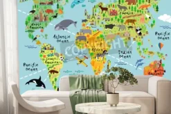 Fototapeta: Mapa świata ze zwierzątkami dla dzieci