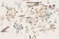 Fototapeta: Mapa świata ze zwierzątkami dla dzieci