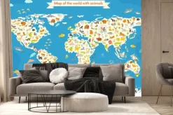 Fototapeta: Mapa świata ze zwierzętami. piękne kolorowe ilustracji wektorowych.