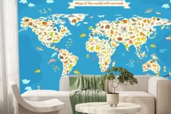 Fototapeta: Mapa świata ze zwierzętami. piękne kolorowe ilustracji wektorowych.
