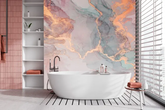 Fototapeta: Marmurkowa tekstura z elementami różowego złota