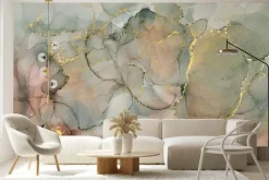 Fototapeta: Marmurkowe tło w stylu akwareli ze złotymi zdobieniami