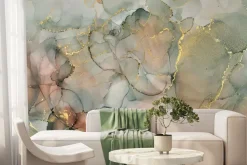 Fototapeta: Marmurkowe tło w stylu akwareli ze złotymi zdobieniami