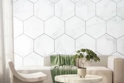 Fototapeta: Marmurowa ściana z sześciokątnymi płytkami