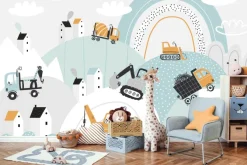 Fototapeta: Maszyny budowlane na wzgórzach wśród chmur