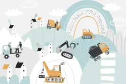 Fototapeta: Maszyny budowlane na wzgórzach wśród chmur