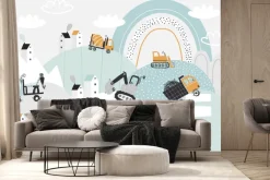 Fototapeta: Maszyny budowlane na wzgórzach wśród chmur