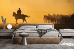 Fototapeta: Mężczyzna z końmi na pustyni