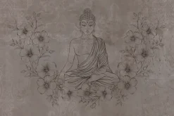 Fototapeta: Medytujący budda wśród kwiatów na teksturowym tle