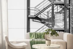 Fototapeta: Metalowe zewnętrzne schody na białej ścianie