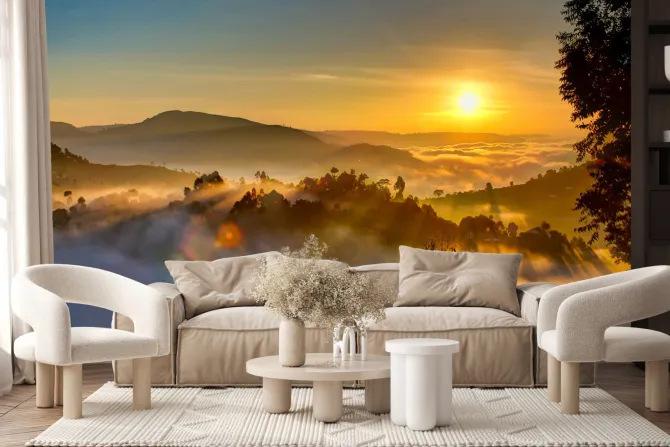 Fototapeta: Mgła w górach przy wschodzie słońca