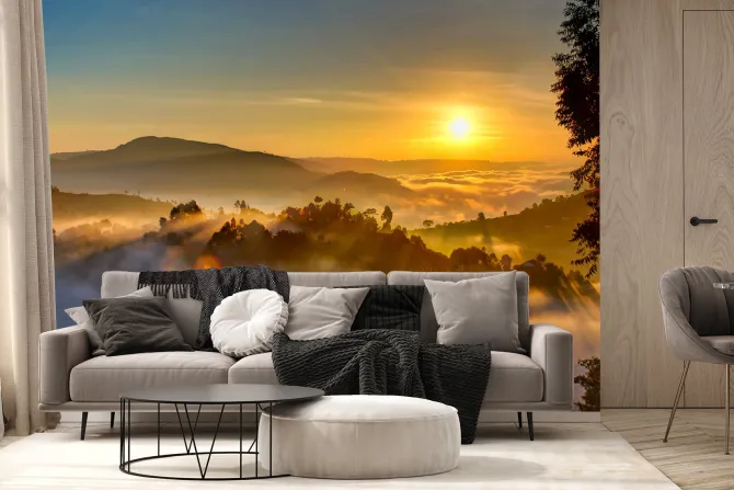 Fototapeta: Mgła w górach przy wschodzie słońca