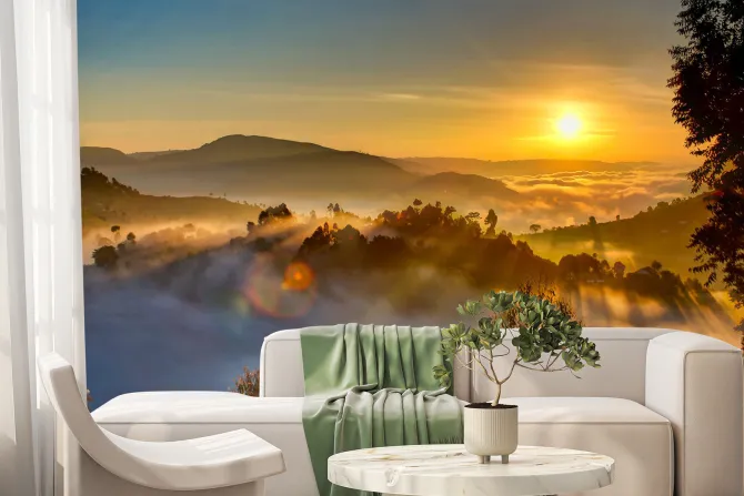 Fototapeta: Mgła w górach przy wschodzie słońca