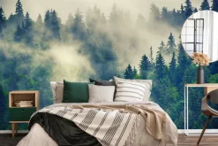 Fototapeta: Mglisty górski las iglasty krajobraz