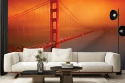 Fototapeta: Mglisty krajobraz z zachodem słońca i golden gate bridge