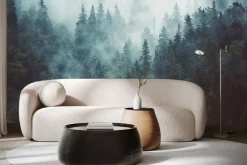 Fototapeta: Mglisty las jodłowy w klimacie retro vintage