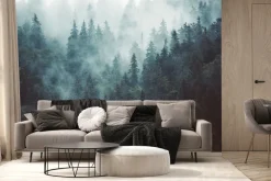 Fototapeta: Mglisty las jodłowy w klimacie retro vintage