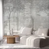 Fototapeta: Mglisty las szare drzewa krajobraz natury na betonowym tle