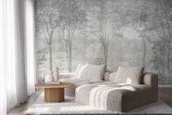 Fototapeta: Mglisty las szare drzewa krajobraz natury na betonowym tle