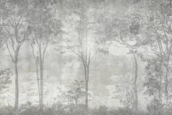 Fototapeta: Mglisty las szare drzewa krajobraz natury na betonowym tle