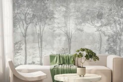 Fototapeta: Mglisty las szare drzewa krajobraz natury na betonowym tle