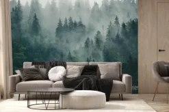 Fototapeta: Mglisty pejzaż górski z poranną mgłą